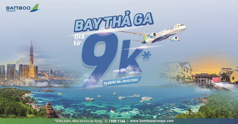 Chỉ từ 9.000 đồng, sở hữu vé bay muôn nơi với Bamboo Airways