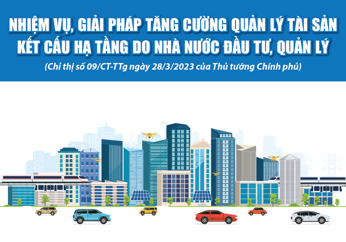 [Infographics] - Nhiệm vụ, giải pháp tăng cường quản lý tài sản kết cấu hạ tầng do Nhà nước đầu tư, quản lý